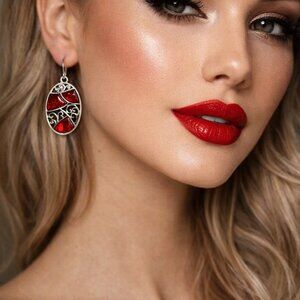 Gennaro Red Filigree Drop‎ Earrings NWOT Glam Statement